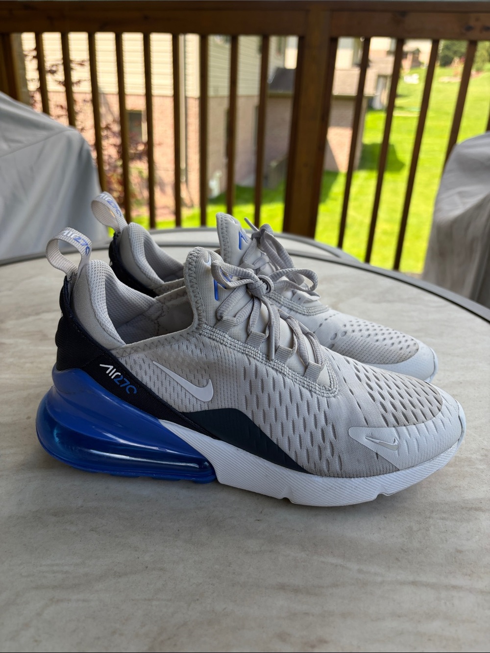 Nike Gray and Blue Air Max 270 Athletic Sneakers